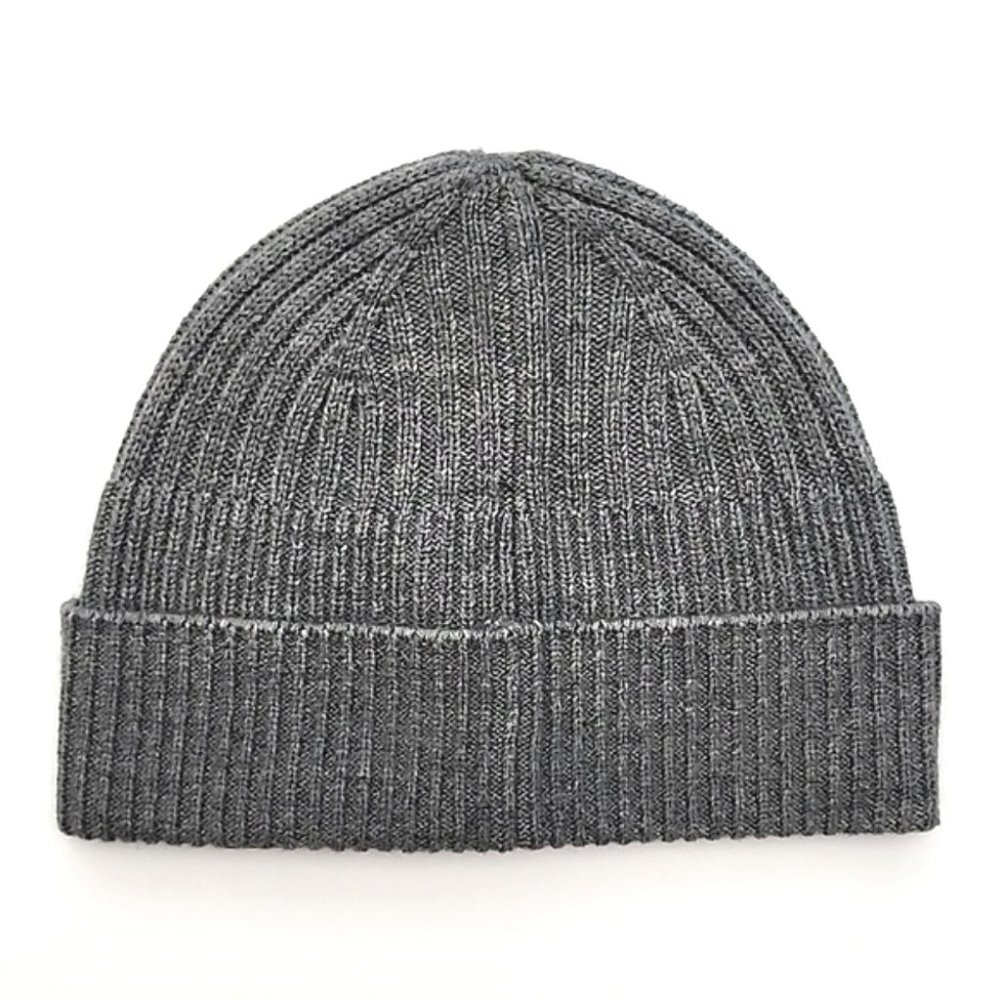 AllSaints Unisex Merino Wool Blend Knit Charcoal Grey Rib Mix Beanie Size OS - Picture 3 of 10
